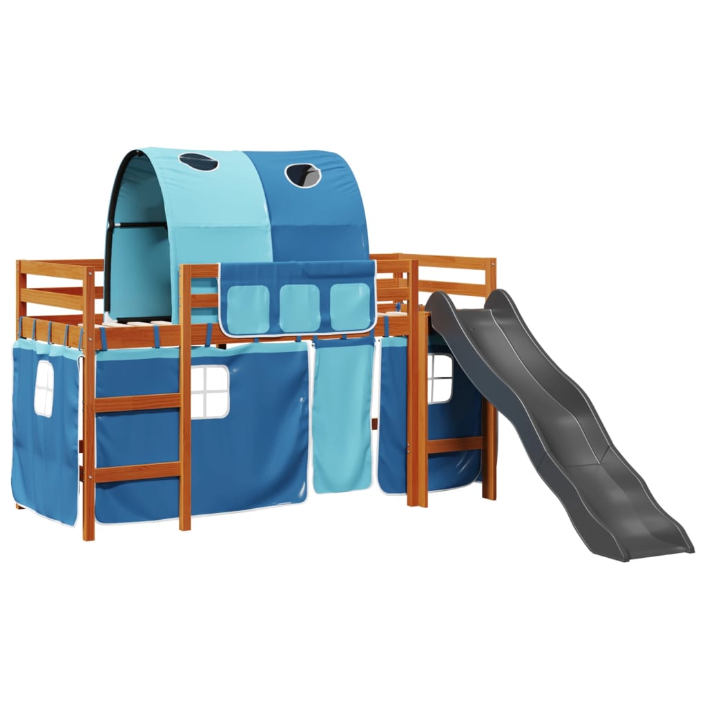 Lit mezzanine enfants et tunnel bleu 90x190 cm bois pin massif