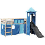 Children's loft bed with blue tower 80x200cm solid pine wood