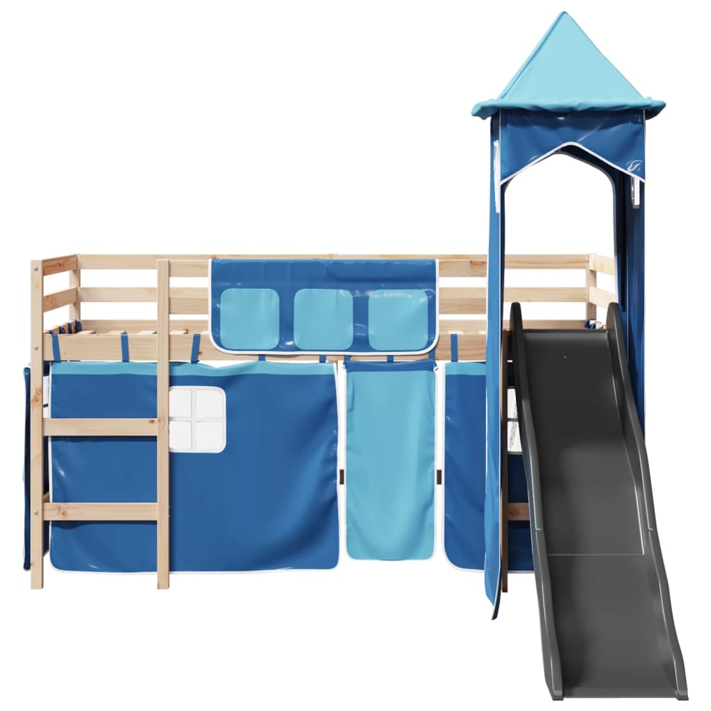 Children's loft bed with blue tower 80x200cm solid pine wood