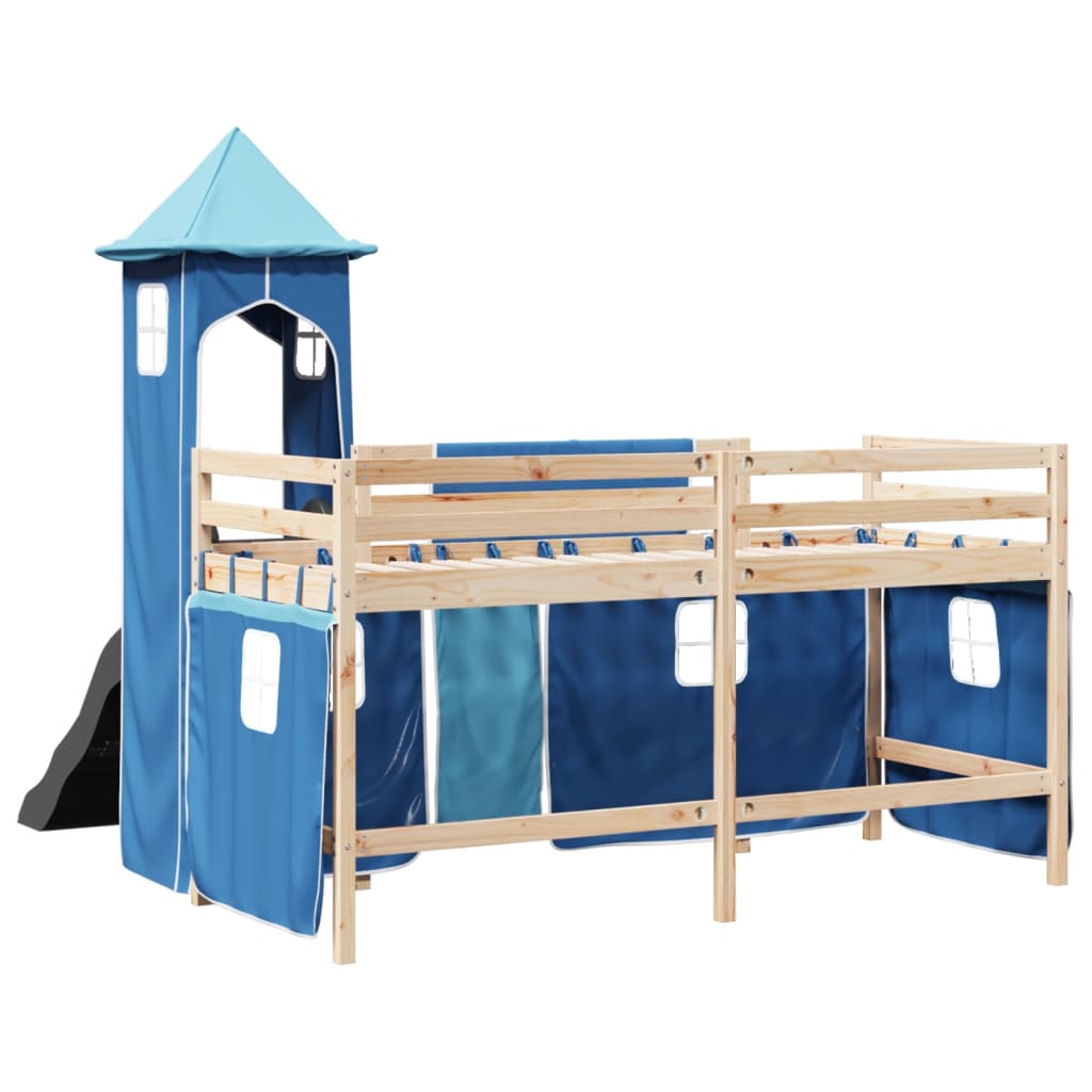 Children's loft bed with blue tower 80x200cm solid pine wood