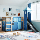 Children's loft bed with blue tower 80x200cm solid pine wood