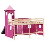 Lit mezzanine enfants avec tour rose 80x200cm bois pin massif