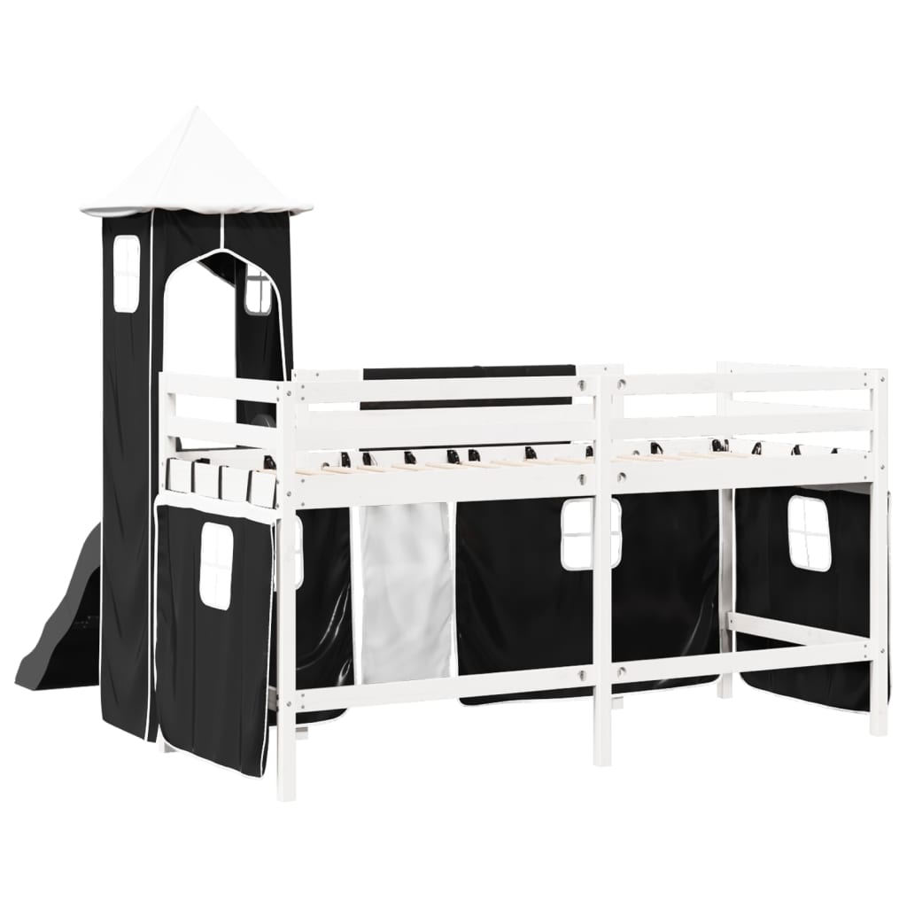 Lit mezzanine enfants avec tour blanc/noir 80x200cm pin massif