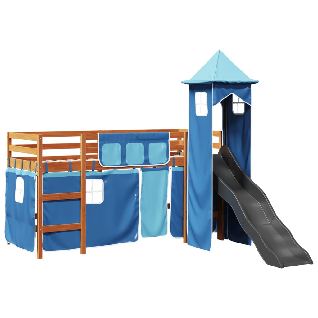 Lit mezzanine enfants avec tour bleu 80x200cm bois pin massif