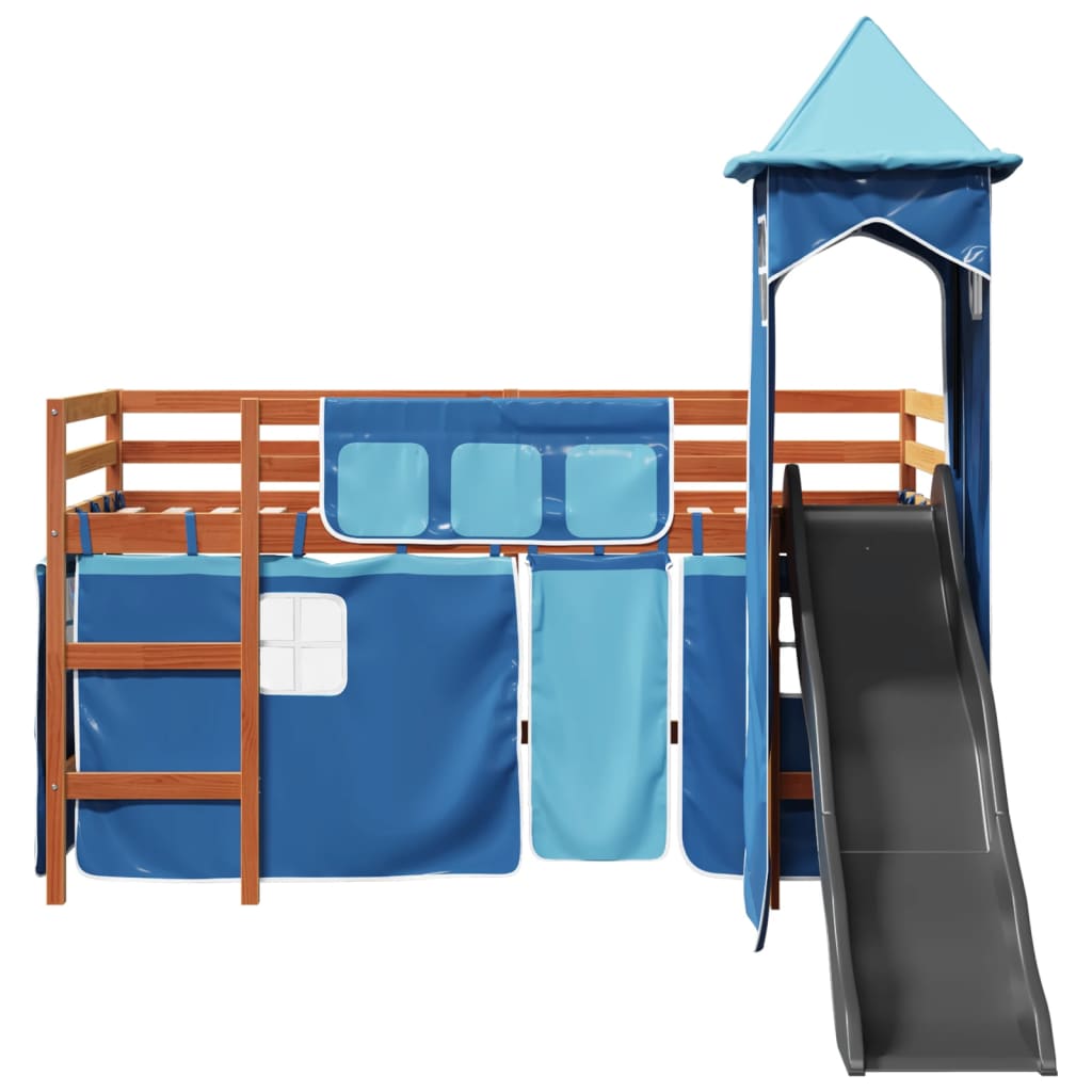 Lit mezzanine enfants avec tour bleu 80x200cm bois pin massif