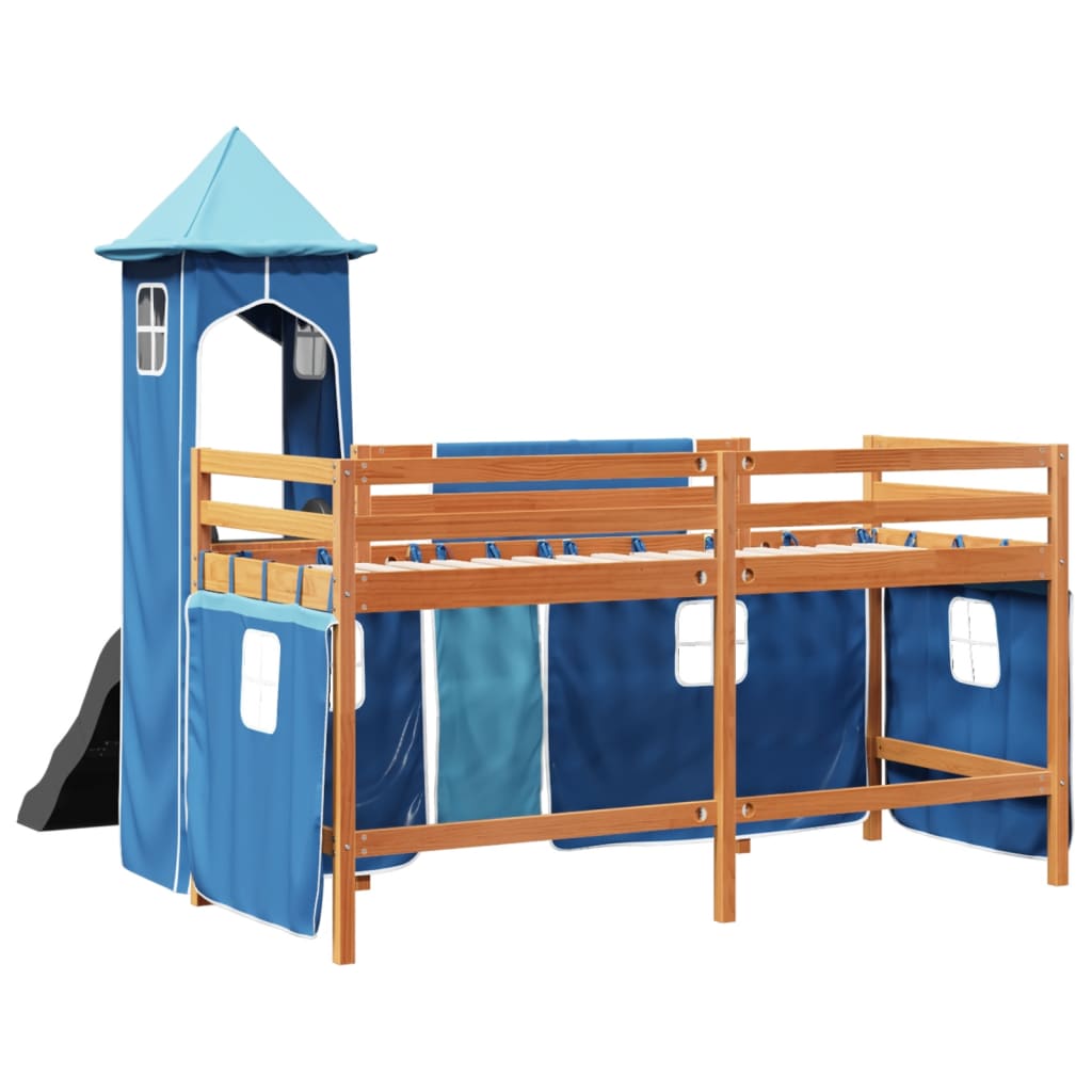 Lit mezzanine enfants avec tour bleu 80x200cm bois pin massif