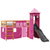 Lit mezzanine enfants avec tour rose 80x200cm bois pin massif