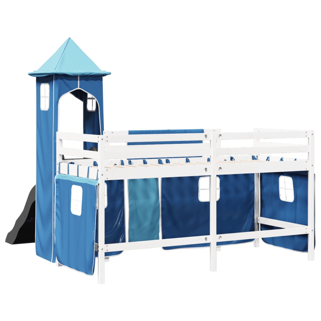 Lit mezzanine enfants avec tour bleu 90x200 cm bois pin massif