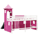 Lit mezzanine enfants avec tour rose 90x200 cm bois pin massif