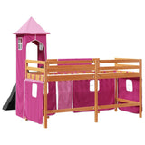 Hochbett für Kinder mit rosa Turm 90x200 cm aus massivem Kiefernholz