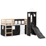 Lit mezzanine enfants avec tour blanc/noir 90x190 cm pin massif