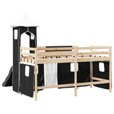 Lit mezzanine enfants avec tour blanc/noir 90x190 cm pin massif