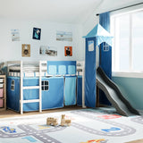 Lit mezzanine enfants avec tour bleu 90x190 cm bois pin massif