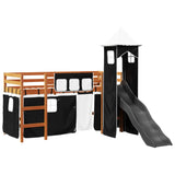 Lit mezzanine enfants avec tour blanc/noir 90x190 cm pin massif