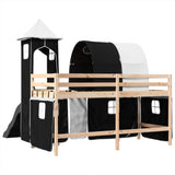 Lit mezzanine enfants avec tour blanc/noir 80x200cm pin massif