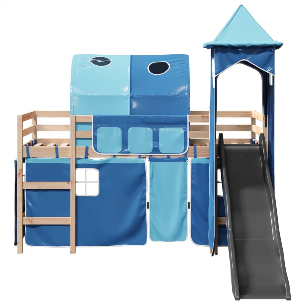 Lit mezzanine enfants avec tour bleu 80x200cm bois pin massif