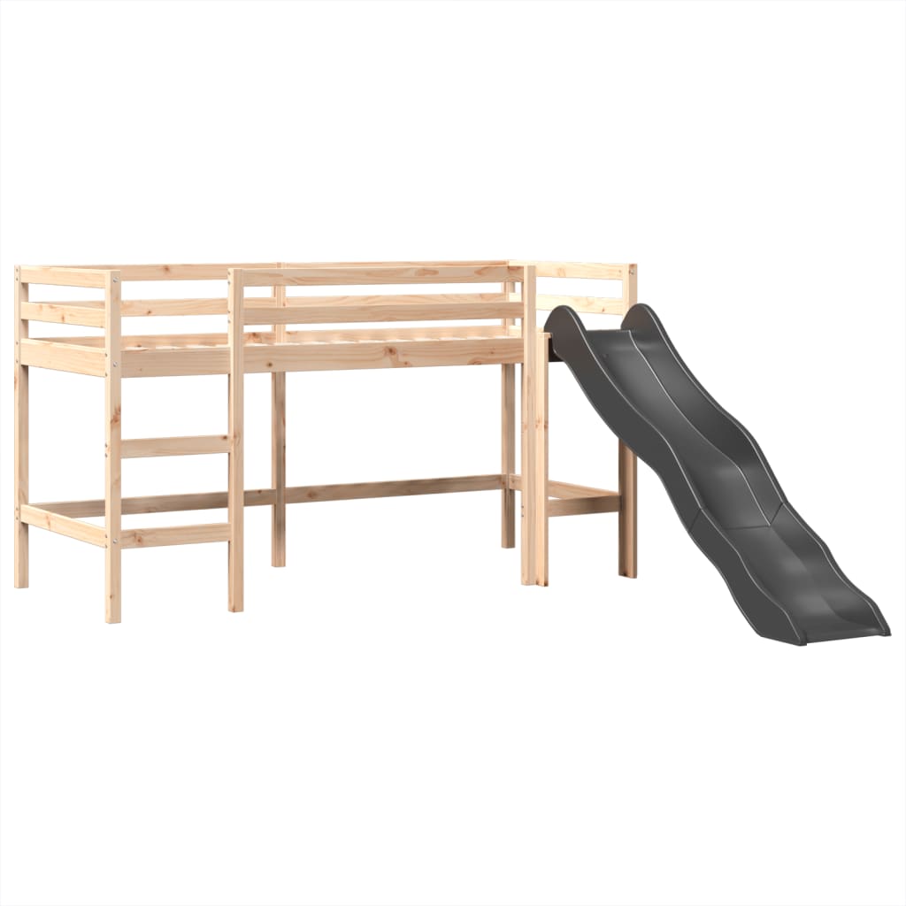 Lit mezzanine enfants avec tour rose 80x200cm bois pin massif