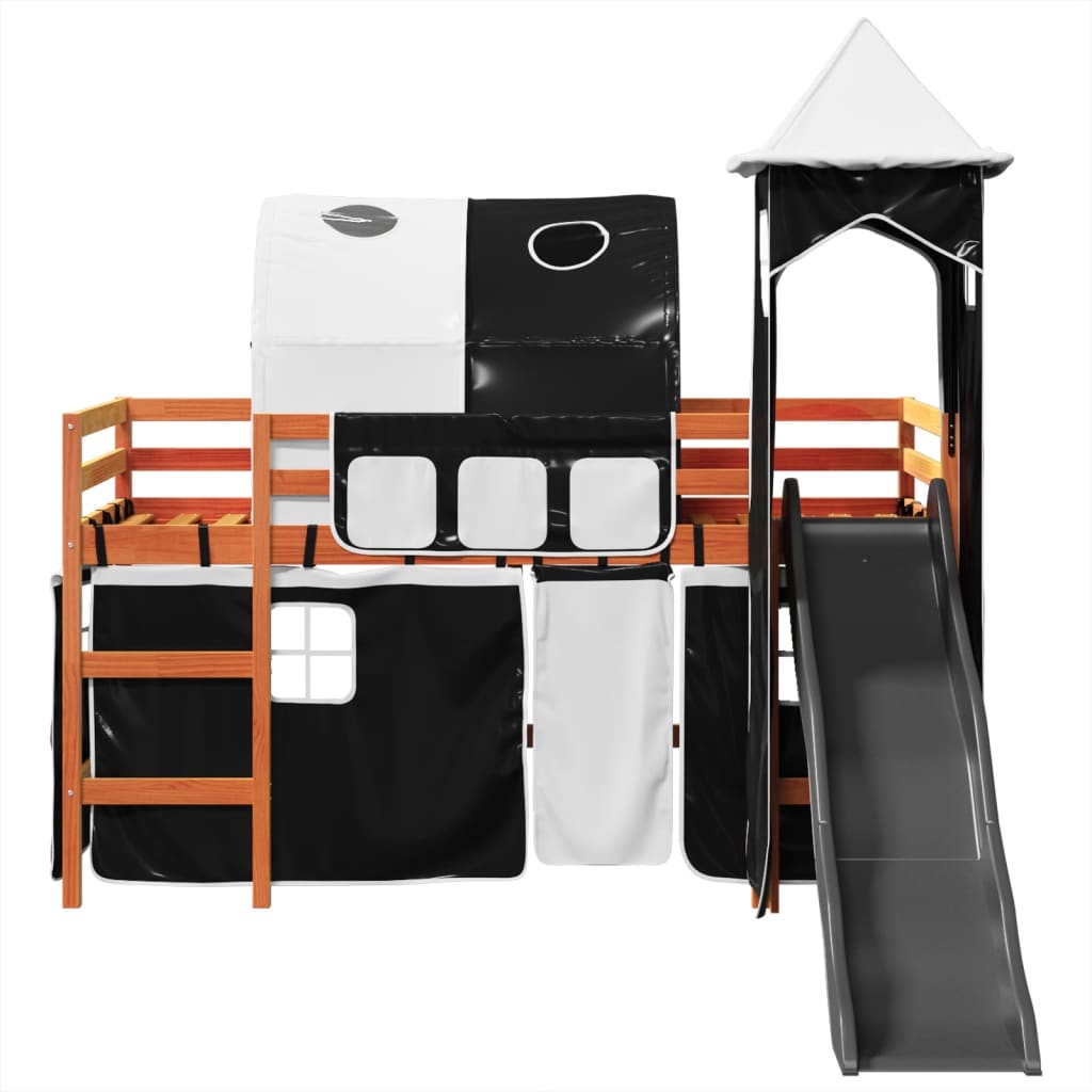 Lit mezzanine enfants avec tour blanc/noir 80x200cm pin massif