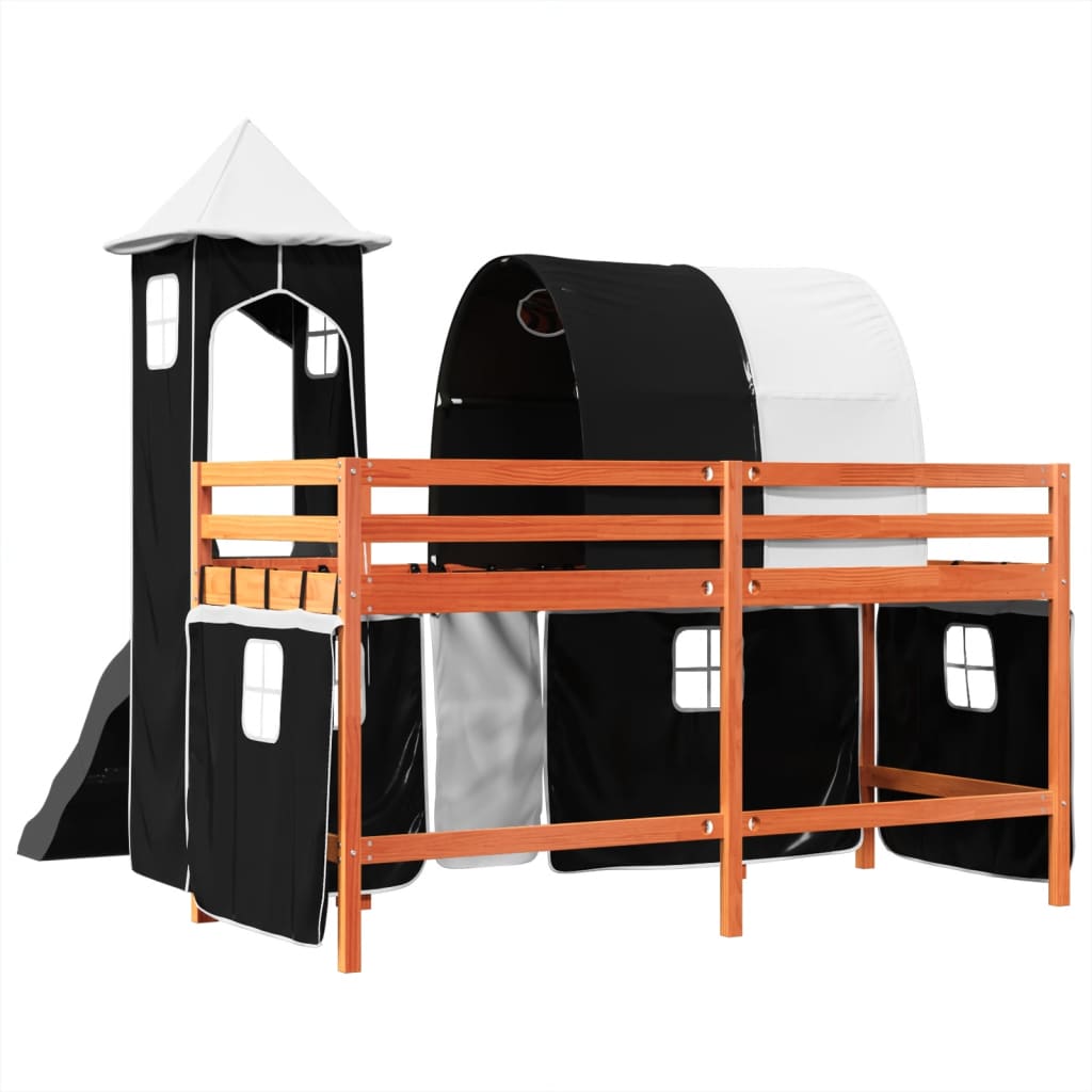 Lit mezzanine enfants avec tour blanc/noir 80x200cm pin massif