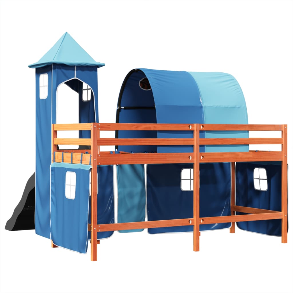 Lit mezzanine enfants avec tour bleu 80x200cm bois pin massif