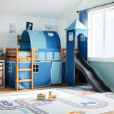 Lit mezzanine enfants avec tour bleu 80x200cm bois pin massif