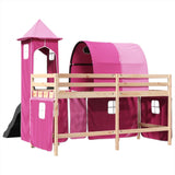 Lit mezzanine enfants avec tour rose 90x200 cm bois pin massif