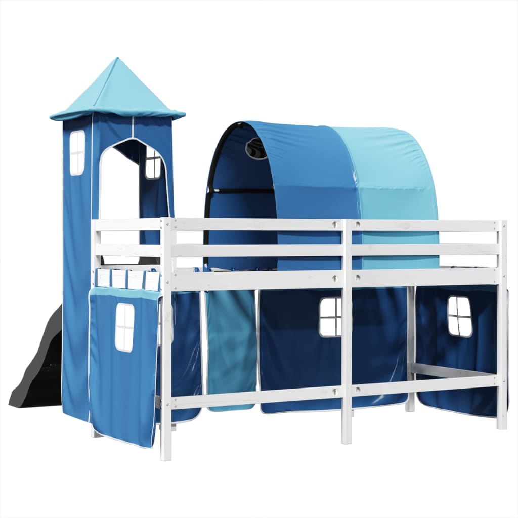 Lit mezzanine enfants avec tour bleu 90x190 cm bois pin massif