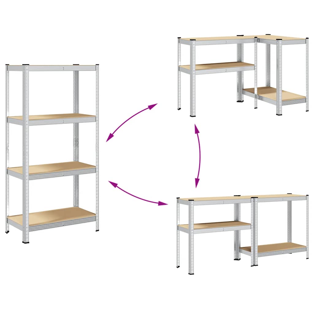 Étagère de rangement 4 niveaux Argenté Acier et bois ingénierie