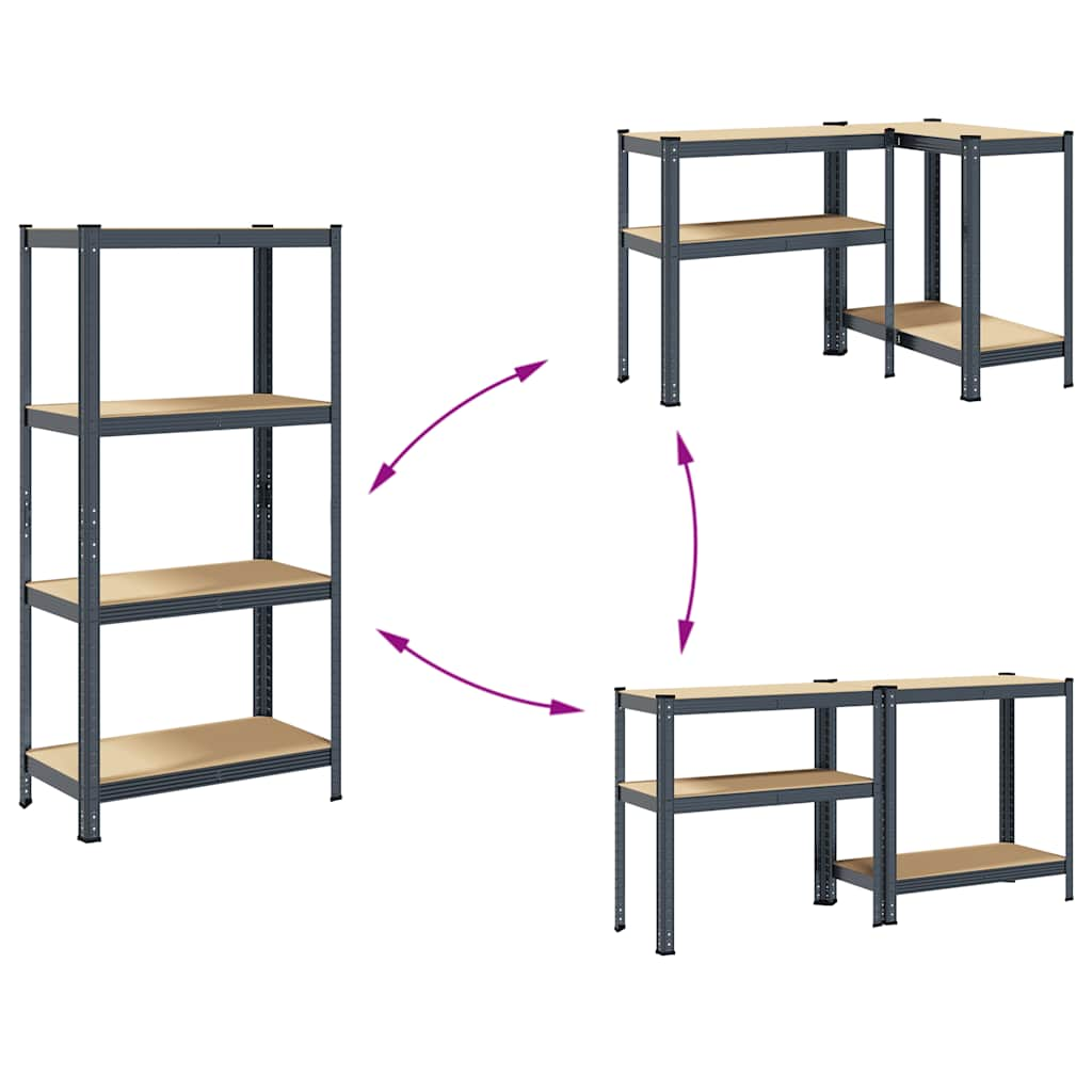 Étagère de rangement 4 niveaux Anthracite Acier bois ingénierie