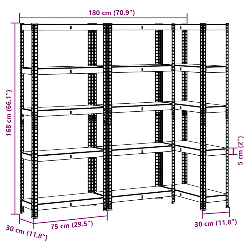 Étagères de rangement à 5 niveaux 3 pcs Bleu