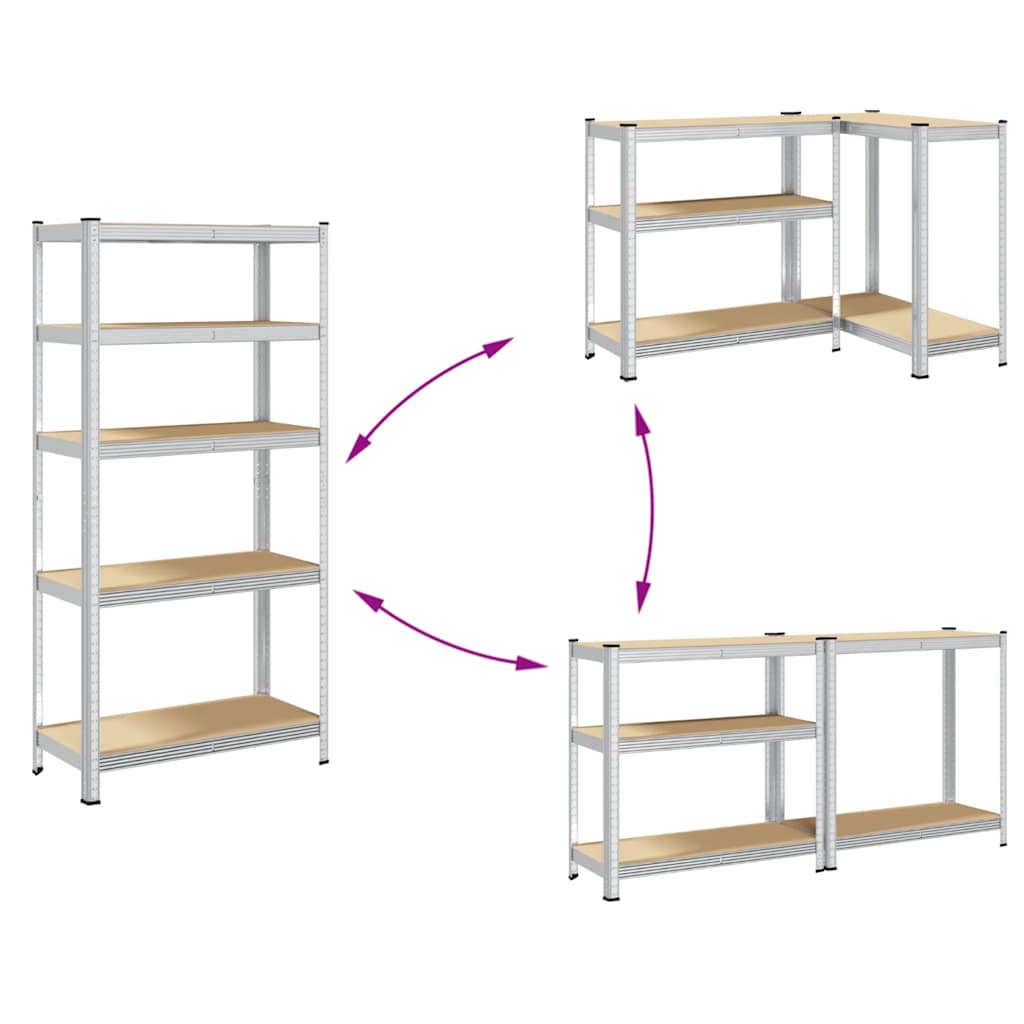 Étagères de rangement à 5 niveaux 2 pcs acier bois d'ingénierie