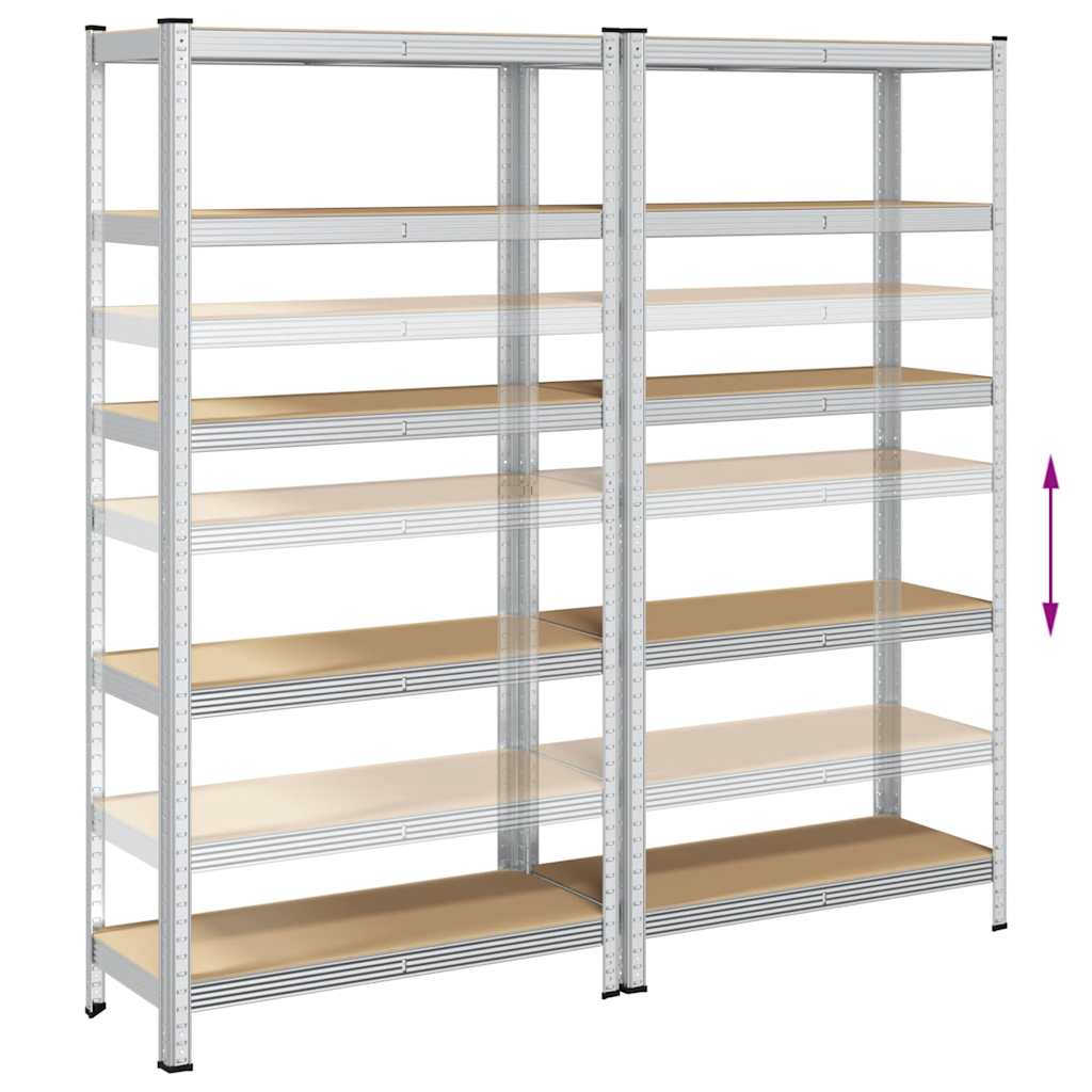 Étagères de rangement à 5 niveaux 2 pcs acier bois d'ingénierie