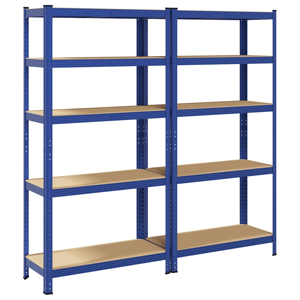 Étagères de rangement à 5 niveaux 2 pcs Bleu Acier et bois