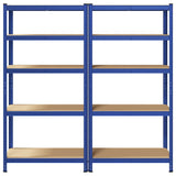 Étagères de rangement à 5 niveaux 2 pcs Bleu Acier et bois