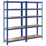 Étagères de rangement à 5 niveaux 2 pcs Bleu Acier et bois