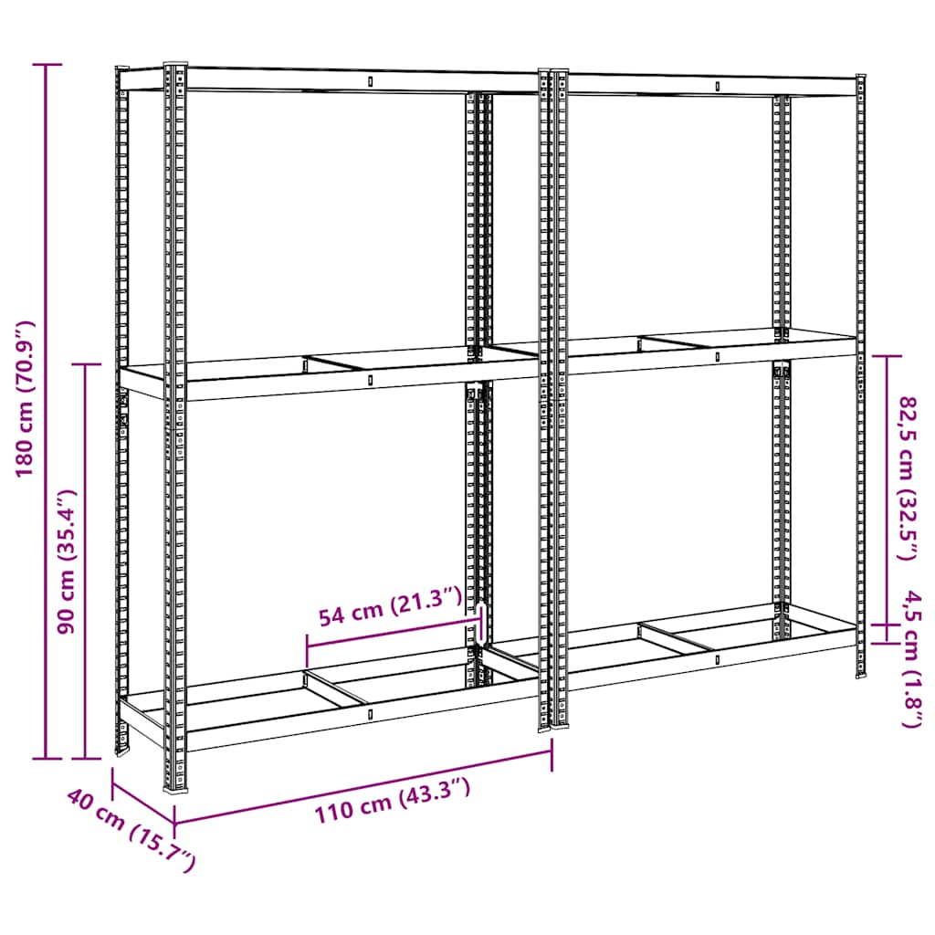 Étagères à pneus à 2 niveaux 2 pcs acier et bois d'ingénierie