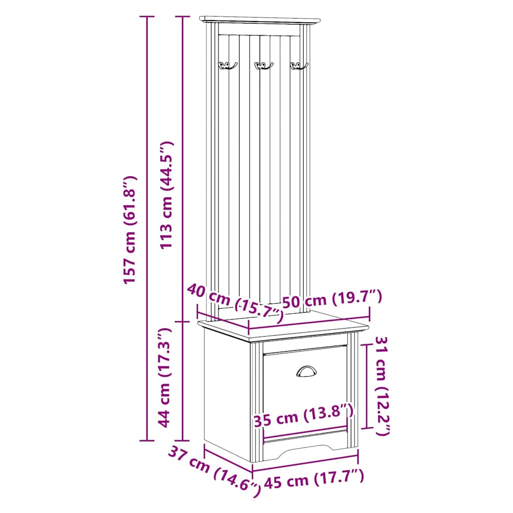 Hallway cabinet with hooks BODO grey 50x40x157 cm