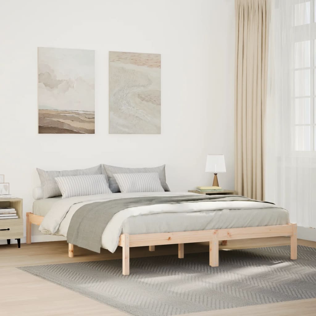 Cadre de lit extra long sans matelas 140x210 cm bois massif pin