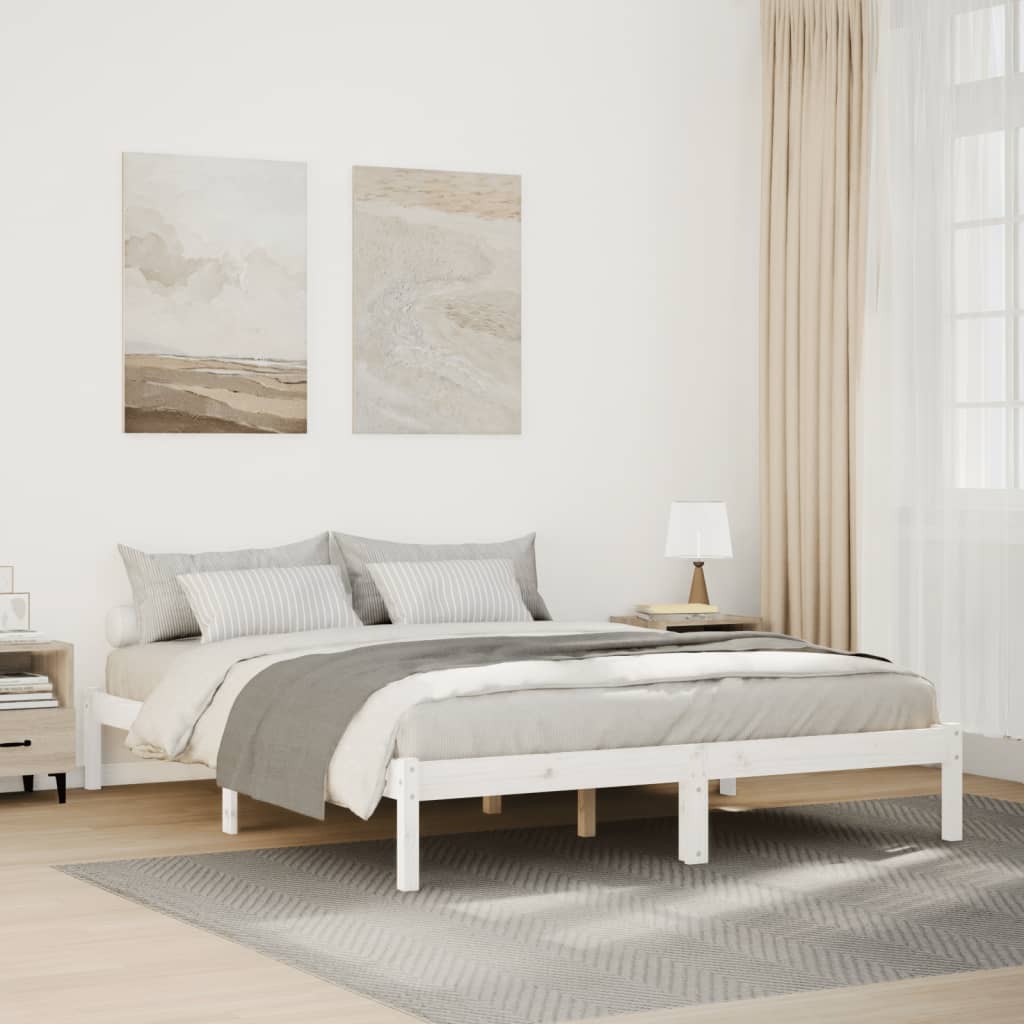 Cadre de lit extra long sans matelas 140x220 cm bois massif pin