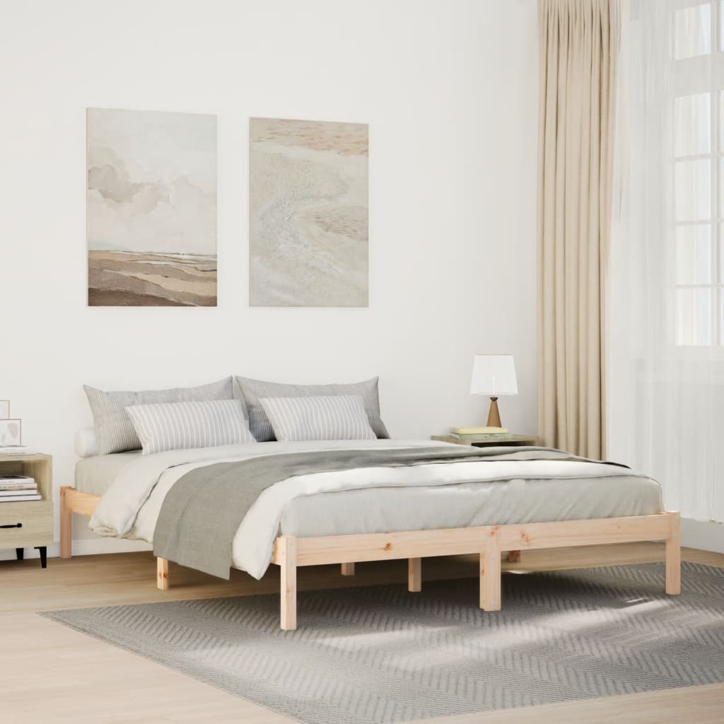 Cadre de lit extra long sans matelas 160x220 cm bois massif pin