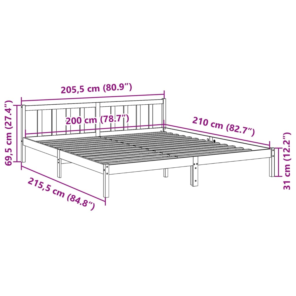 Cadre de lit extra long sans matelas 200x210 cm bois massif pin