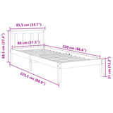 Cadre de lit extra long sans matelas 80x220 cm bois massif pin