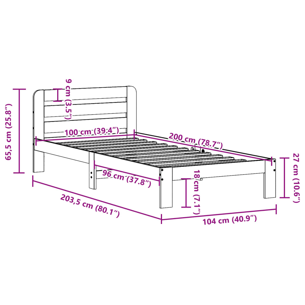 Cadre de lit sans matelas blanc 100x200 cm bois de pin massif