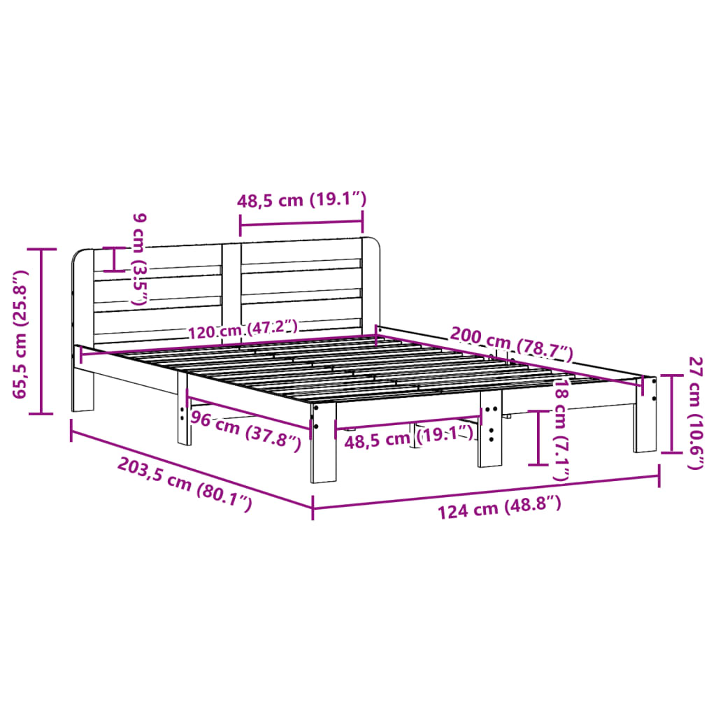 Cadre de lit sans matelas cire marron 120x200cm bois pin massif