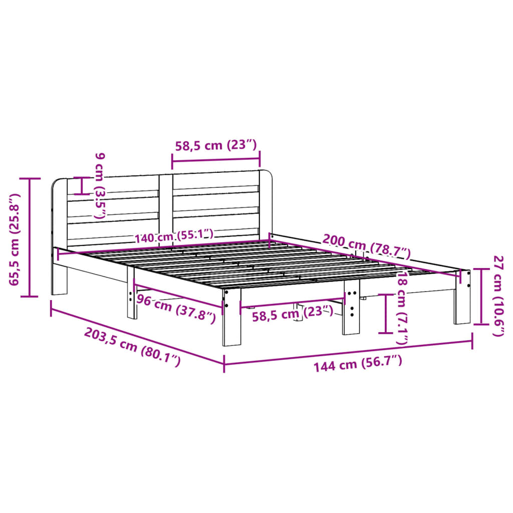 Cadre de lit sans matelas 140x200 cm bois massif de pin