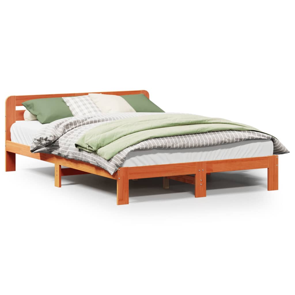 Cadre de lit sans matelas cire marron 150x200cm bois pin massif