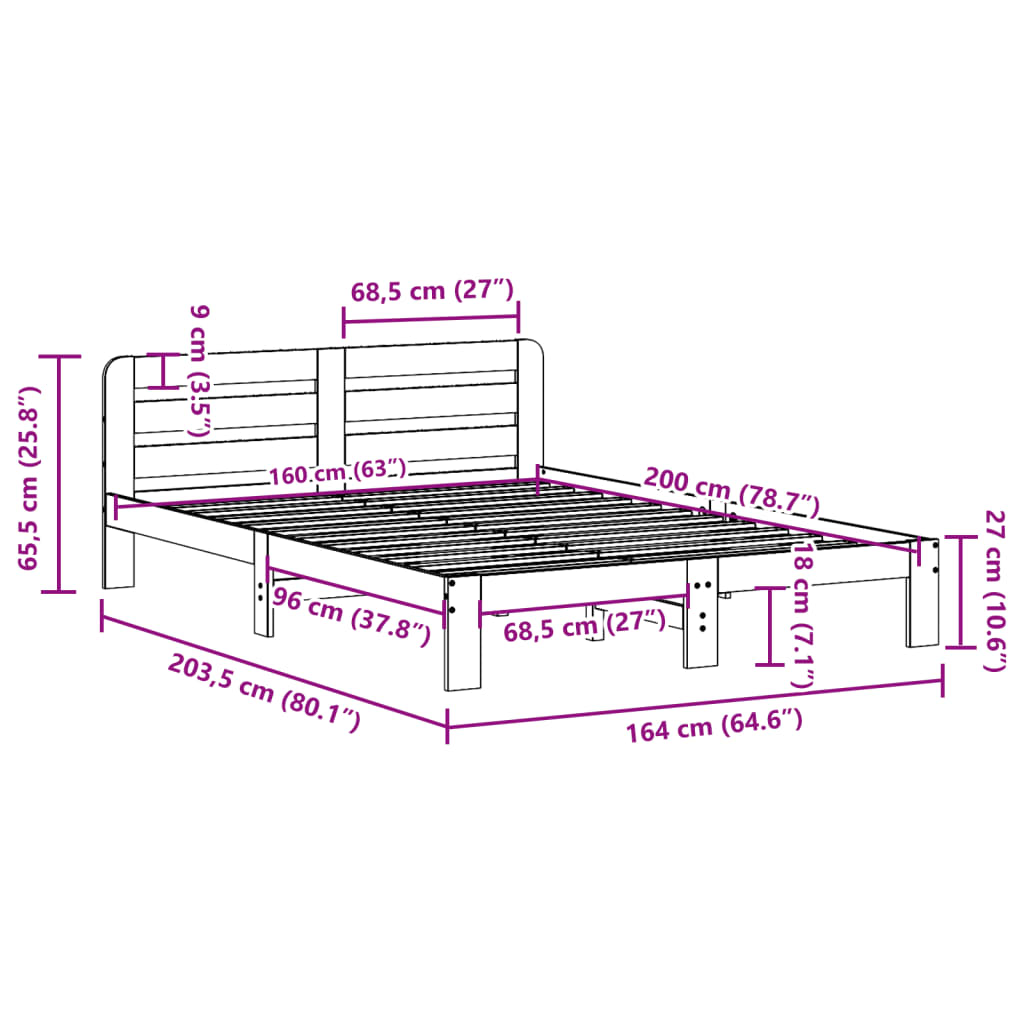 Cadre de lit sans matelas 160x200 cm bois massif de pin