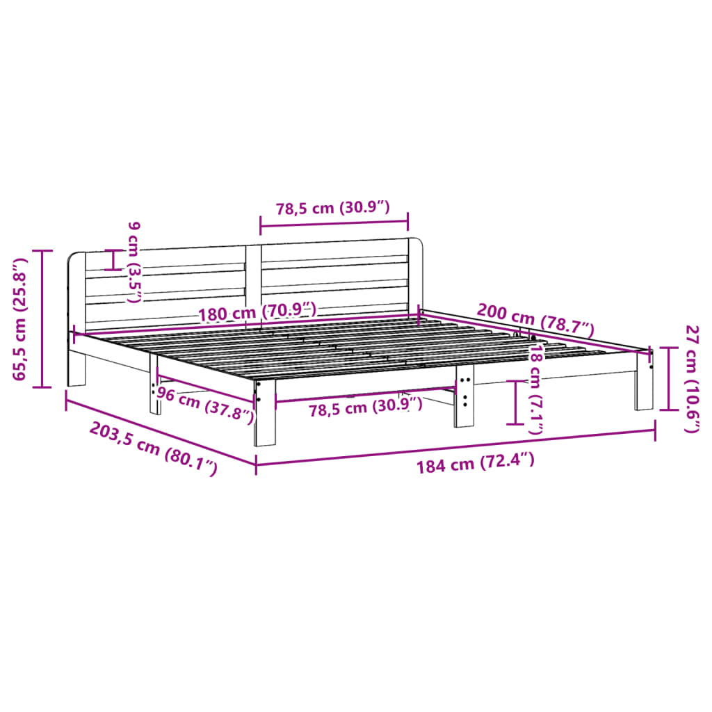 Bed frame without mattress 180x200 cm solid pine wood