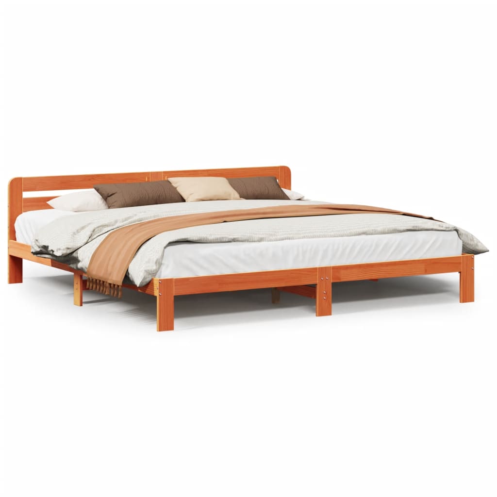 Bed frame without mattress brown wax 180x200cm solid pine wood