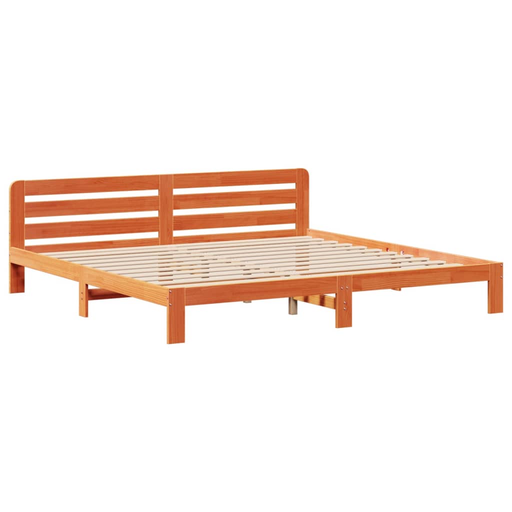 Bed frame without mattress brown wax 180x200cm solid pine wood